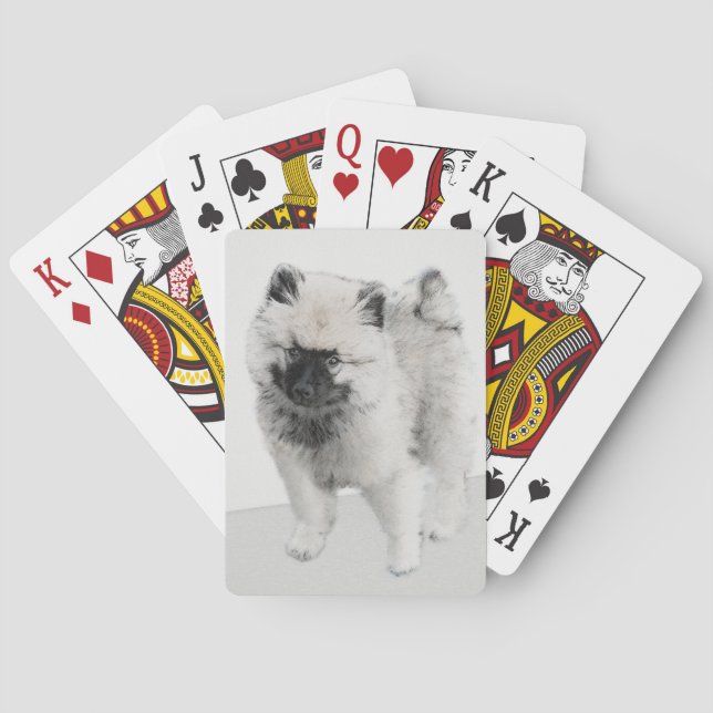 Keeshond Puppy Zeichnend - Niedliche Original Hund Spielkarten (Rückseite)