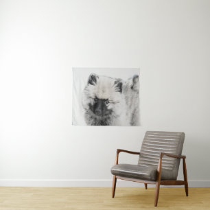 Keeshond Puppy Zeichnend - Niedliche Original Hund Wandteppich