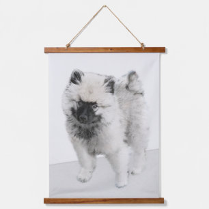 Keeshond Puppy Zeichnend - Niedliche Original Hund Wandteppich Mit Holzrahmen