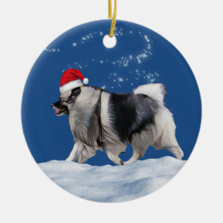 Keeshond Santa Christmas Keramik Ornament