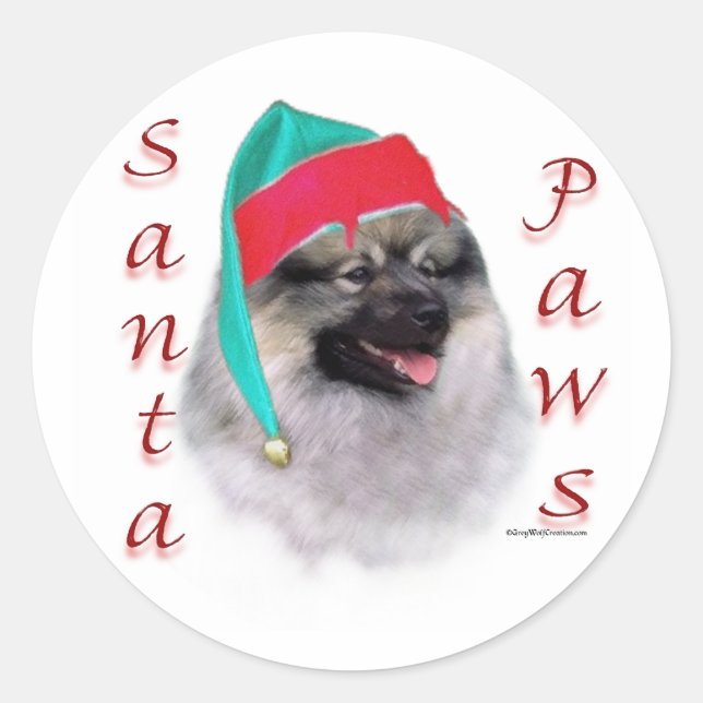 Keeshond Santa Paws Runder Aufkleber (Vorderseite)