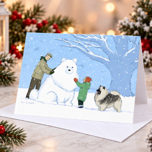 Keeshond Schnee Hund Süße Winter Szene Weihnachten
