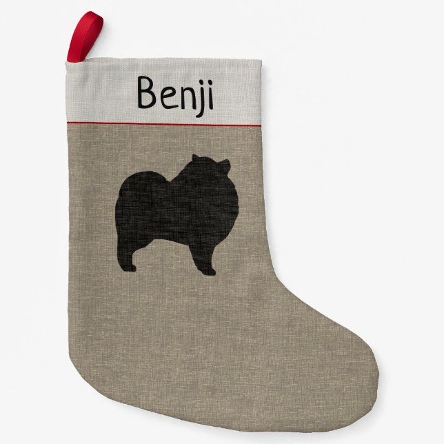 Keeshond-Silhouette | Hunde Urlaub Weihnachten Kleiner Weihnachtsstrumpf (Vorderseite)