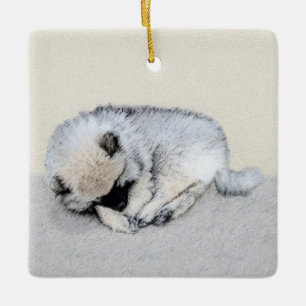 Keeshond Sleeping Puppy Painting Original Dog Art Keramikornament