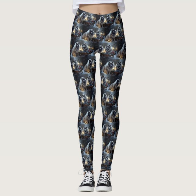 Keeshond Snowy Sleigh Weihnachtsdekor Leggings (Vorderseite)