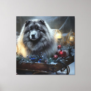 Keeshond Snowy Sleigh Weihnachtsdekor Leinwanddruck
