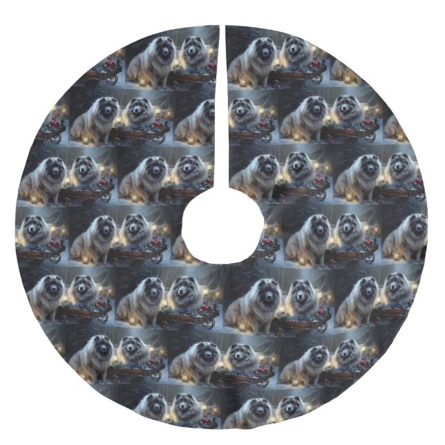 Keeshond Snowy Sleigh Weihnachtsdekor Polyester Weihnachtsbaumdecke (Vorderseite)