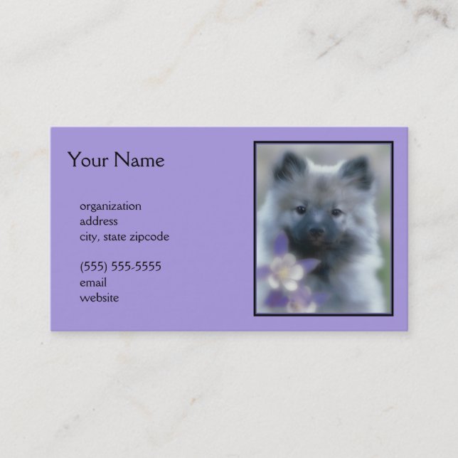 Keeshond und Columbine - Hundfoto Visitenkarte (Vorderseite)