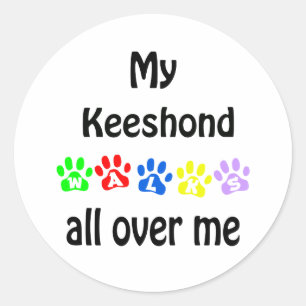 Keeshond Walks Design Runder Aufkleber