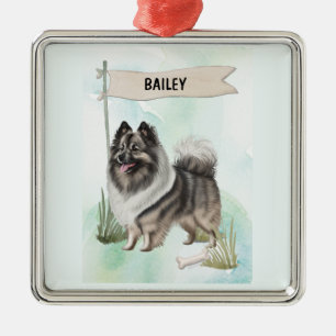 Keeshond-Wasserfarbe Personalisierter Hund Ornament Aus Metall