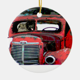 Keeshond-Weihnachtsalte LKW-Malerei-Hundekunst Keramik Ornament