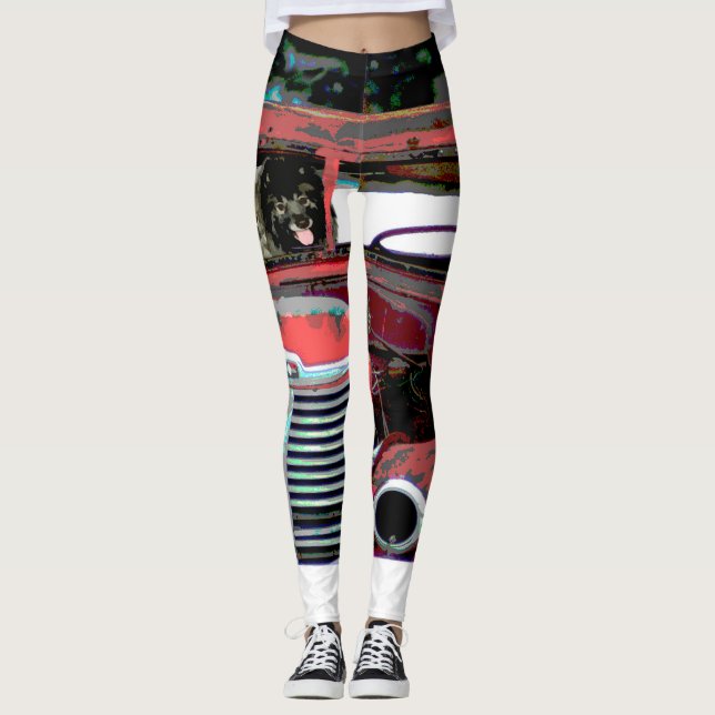 Keeshond-Weihnachtsalte LKW-Malerei-Hundekunst Leggings (Vorderseite)