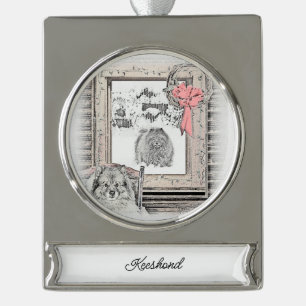 Keeshond Weihnachtsfenster Malerei Hund Kunst Banner-Ornament Silber