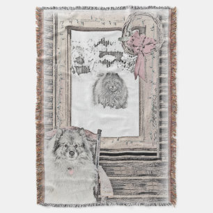 Keeshond Weihnachtsfenster Malerei Hund Kunst Decke