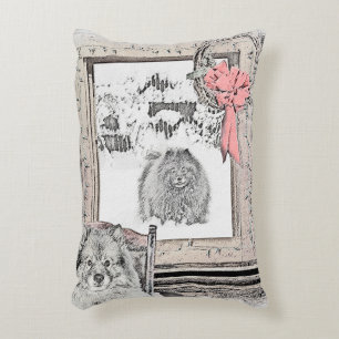 Keeshond Weihnachtsfenster Malerei Hund Kunst Dekokissen
