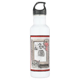 Keeshond Weihnachtsfenster Malerei Hund Kunst Edelstahlflasche
