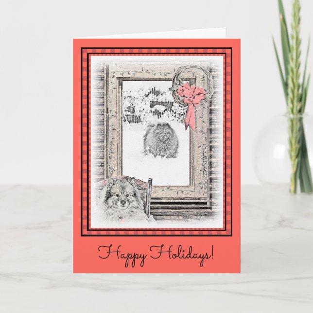 Keeshond Weihnachtsfenster Malerei Hund Kunst Karte (Vorderseite)