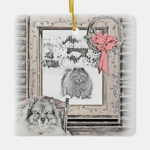 Keeshond Weihnachtsfenster Malerei Hund Kunst Keramikornament