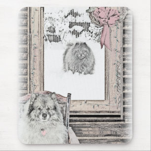 Keeshond Weihnachtsfenster Malerei Hund Kunst Mousepad