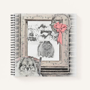 Keeshond Weihnachtsfenster Malerei Hund Kunst Notizbuch