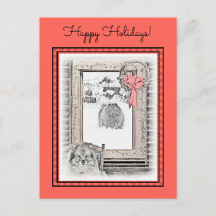 Keeshond Weihnachtsfenster Malerei Hund Kunst Postkarte