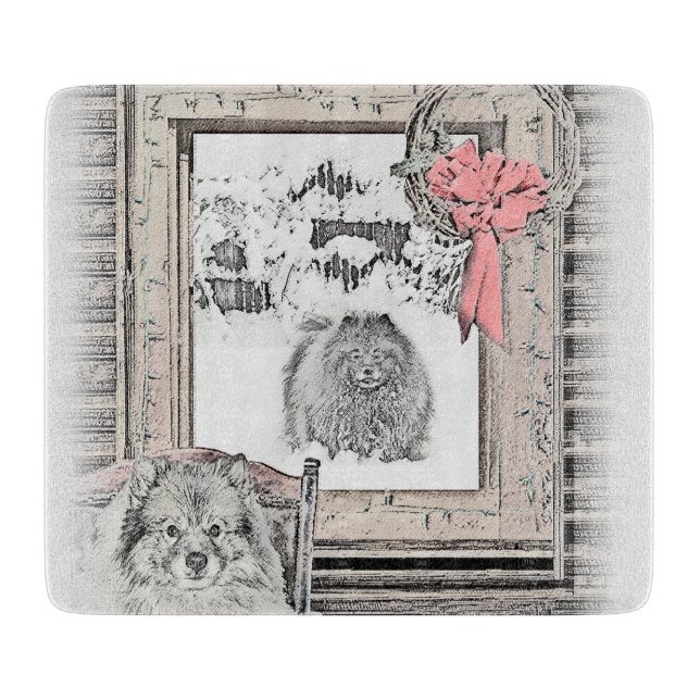 Keeshond Weihnachtsfenster Malerei Hund Kunst Schneidebrett (Vorderseite)