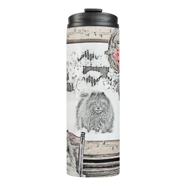Keeshond Weihnachtsfenster Malerei Hund Kunst Thermosbecher (Vorderseite)