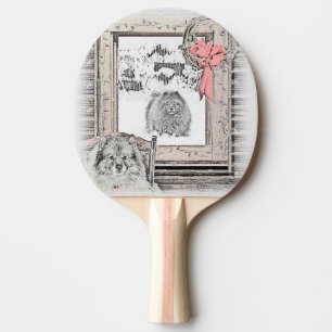 Keeshond Weihnachtsfenster Malerei Hund Kunst Tischtennis Schläger