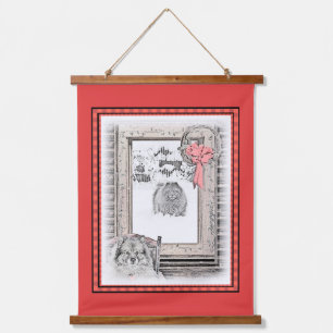 Keeshond Weihnachtsfenster Malerei Hund Kunst Wandteppich Mit Holzrahmen