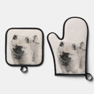 Keeshond Zeichnend Schlüssel Welpe Niedlich Origin Ofenhandschuh & Topflappen-Set