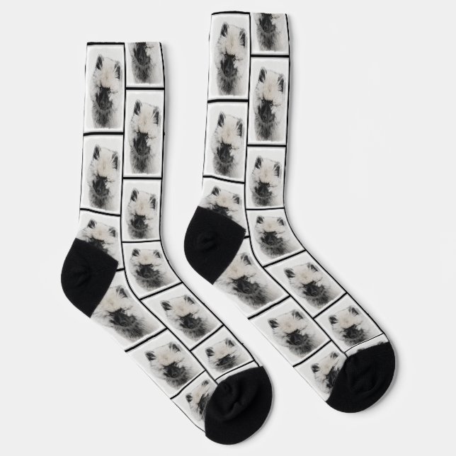Keeshond Zeichnend Schlüssel Welpe Niedlich Origin Socken (Rechts)