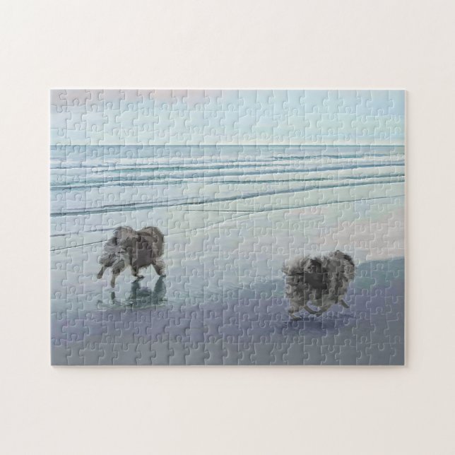 Keeshonds an der Küste Malerei Hund Kunst (Horizontal)