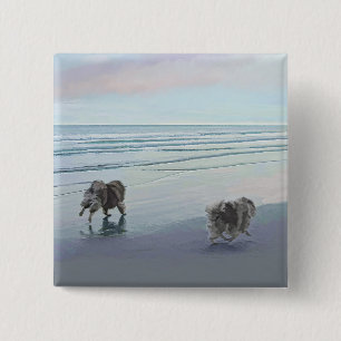 Keeshonds an der Küste Malerei Hund Kunst Button
