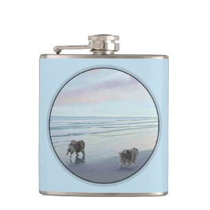 Keeshonds an der Küste Malerei Hund Kunst Flachmann