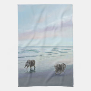 Keeshonds an der Küste Malerei Hund Kunst Handtuch