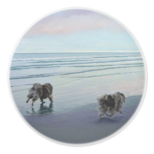 Keeshonds an der Küste Malerei Hund Kunst Keramikknauf