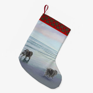 Keeshonds an der Küste Malerei Hund Kunst Kleiner Weihnachtsstrumpf