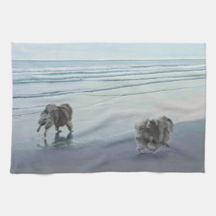 Keeshonds an der Küste Malerei Hund Kunst Küchentuch