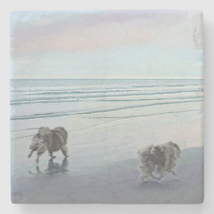 Keeshonds an der Küste Malerei Hund Kunst Steinuntersetzer