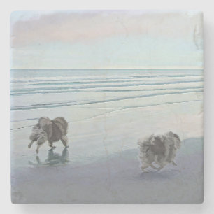 Keeshonds an der Küste Malerei Hund Kunst Steinuntersetzer
