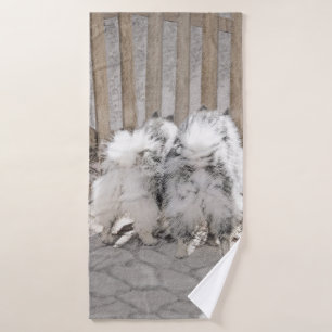 Keeshonds at Gate Painting - Original Dog Art Badhandtuch Set