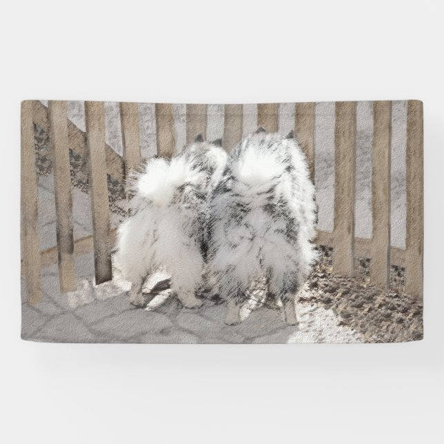 Keeshonds at Gate Painting - Original Dog Art Banner (Horizontal)