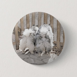 Keeshonds at Gate Painting - Original Dog Art Button