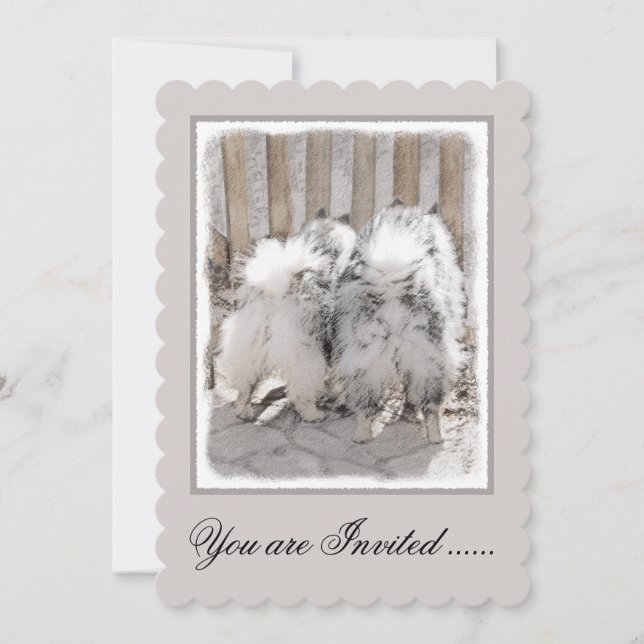 Keeshonds at Gate Painting - Original Dog Art Einladung (Vorderseite)