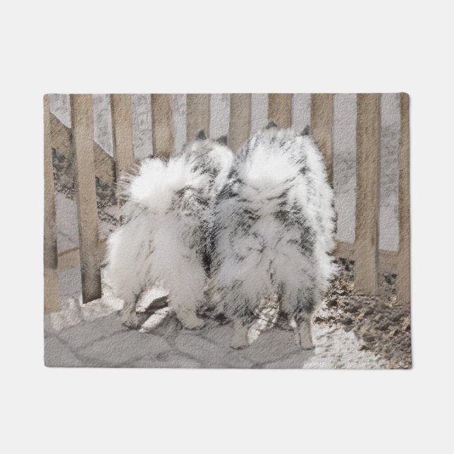 Keeshonds at Gate Painting - Original Dog Art Fußmatte (Vorderseite)