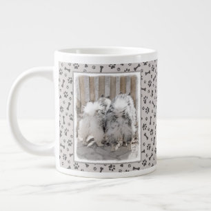 Keeshonds at Gate Painting - Original Dog Art Jumbo-Tasse
