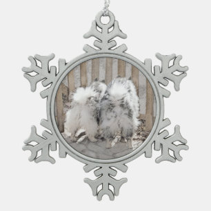 Keeshonds at Gate Painting - Original Dog Art Schneeflocken Zinn-Ornament