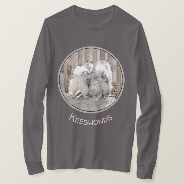 Keeshonds at Gate Painting - Original Dog Art T-Shirt (Design vorne)