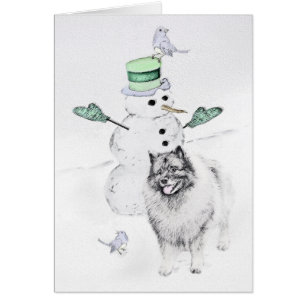 Keeshoned Christmas Snowman Peinture Dog Art