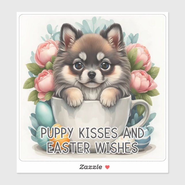 Keeshones Baisers Voeux de Pâques - Sticker de Pâq (Feuille)